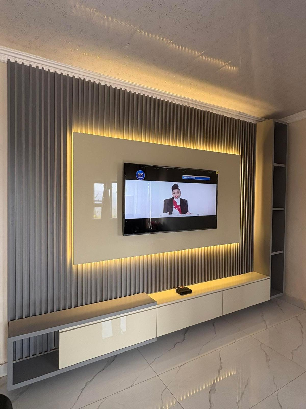 Fluted Panel Media Wall with Backlit Frame