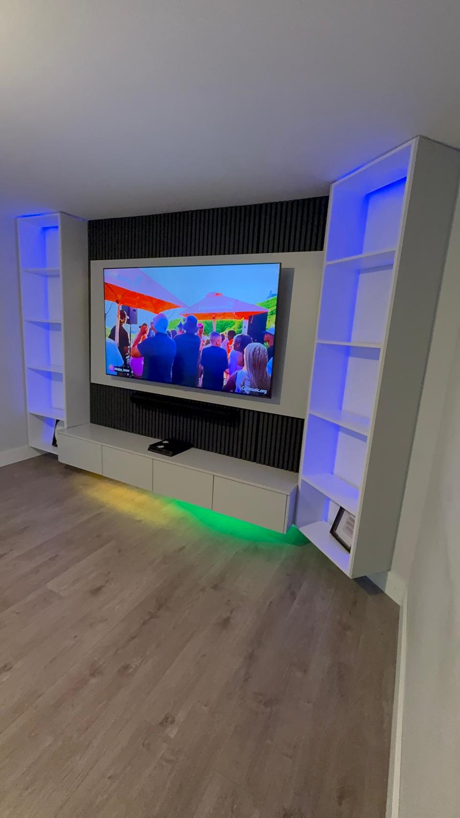 Corner Media Wall with Backlit Columns