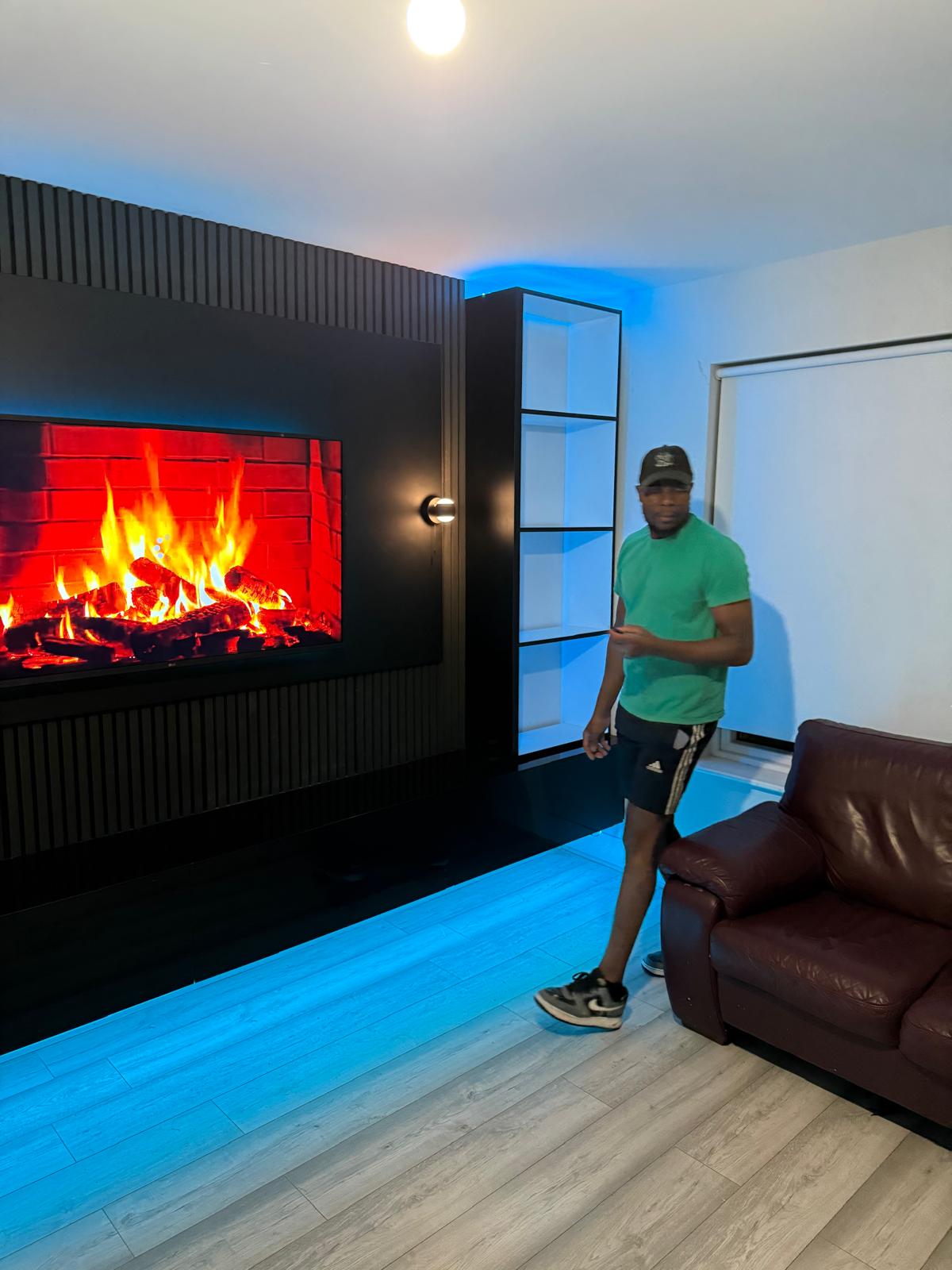 Linear Fire with Framed Display Tower