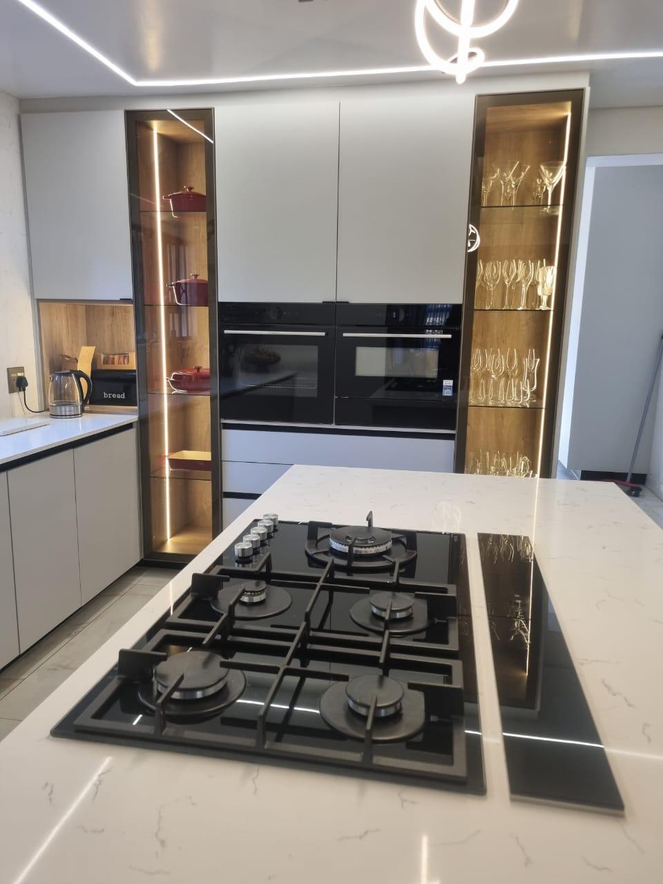 Quartz Island with Twin Illuminated Cabinets