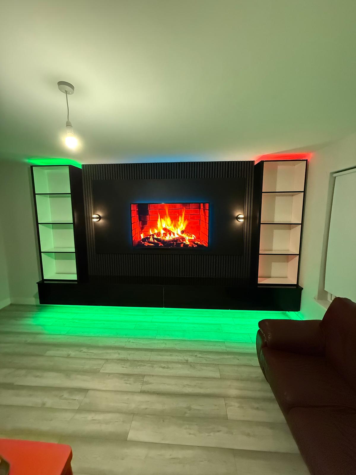 Black Slatted Fireplace Wall
