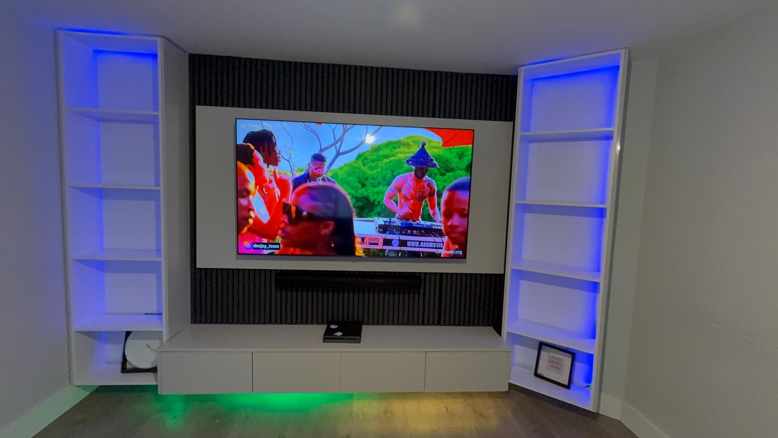 Symmetrical Media Wall, RGB Cove Lighting